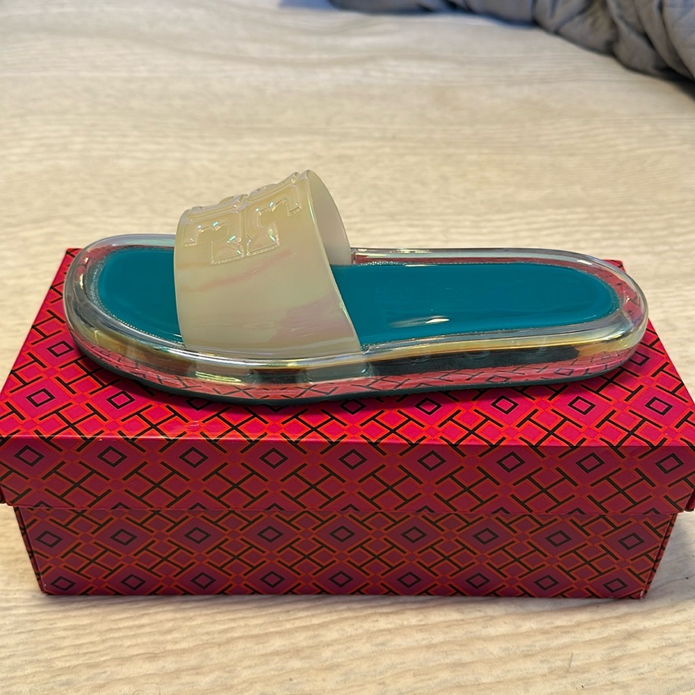 Tory Burch iridescent bubble jelly slide